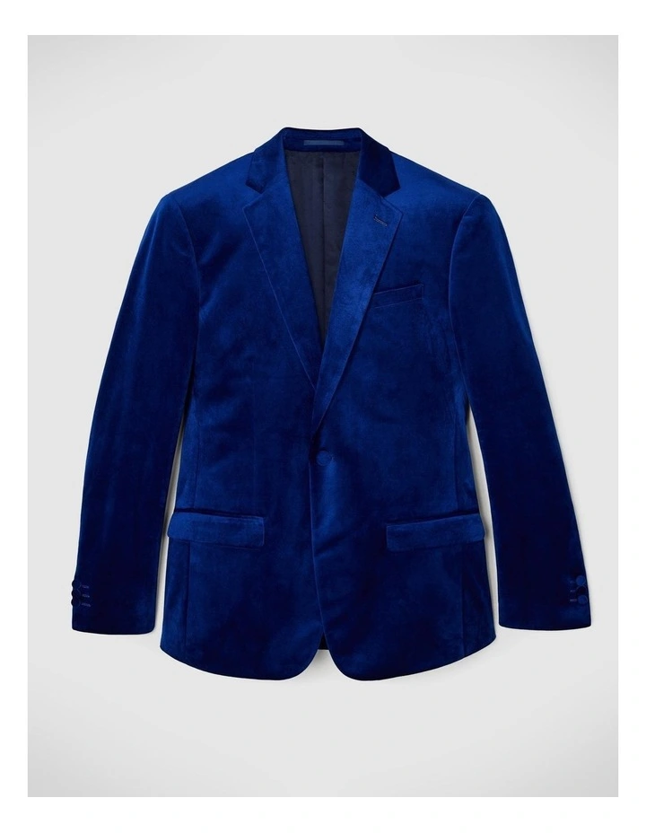 Slim Fit Velvet Tuxedo Jacket in Cobalt