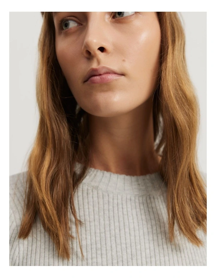 Organically Grown Cotton Blend Crop Rib Knit in Grey Marle