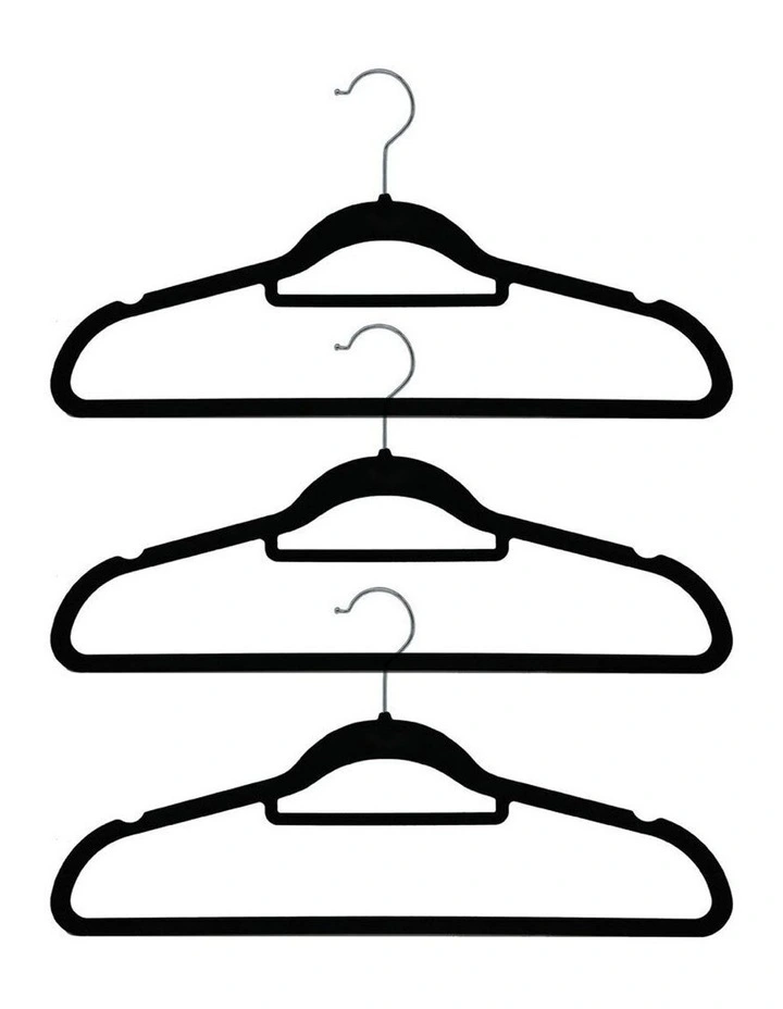 3PK Velvet Hanger/Storage Wardrobe Organiser for Clothes/Shirt Black