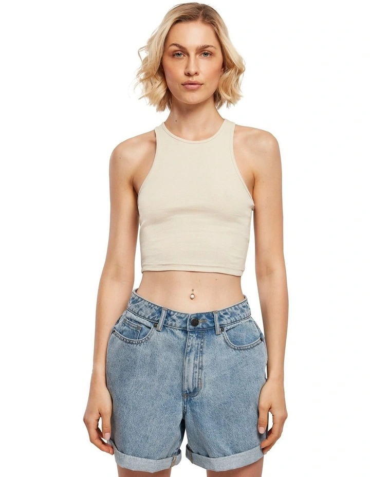 Womens Cropped Rib Top in Soft Seagrass