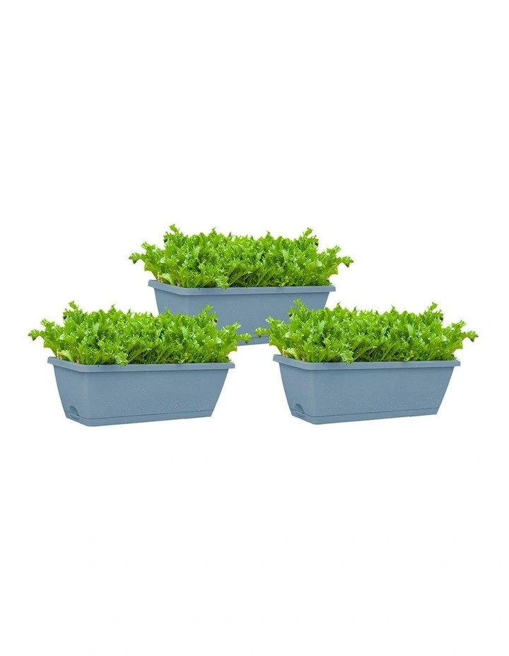 Rectangular Planter Plastic Box with Holder 49.5cm Set of 3 in Blue