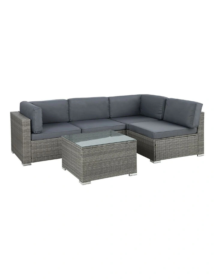 4-Seater Outdoor Sofa Set Wicker Rattan Couch Lounge Setting in Grey