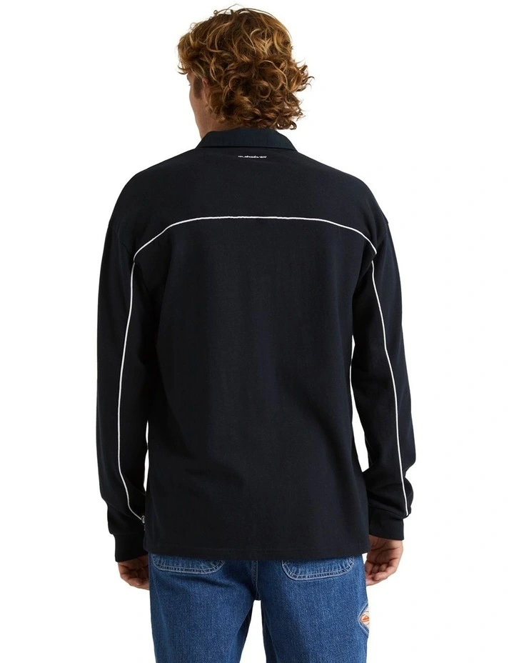 Modular Rugby Long Sleeve Polo Shirt in Black