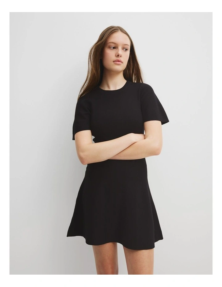 Drop Waist Knit Dress in Black