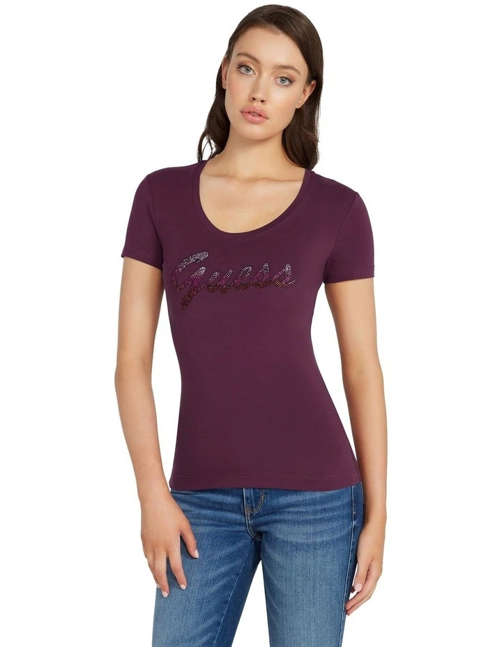 Short Sleeve Shiny Tee in Red