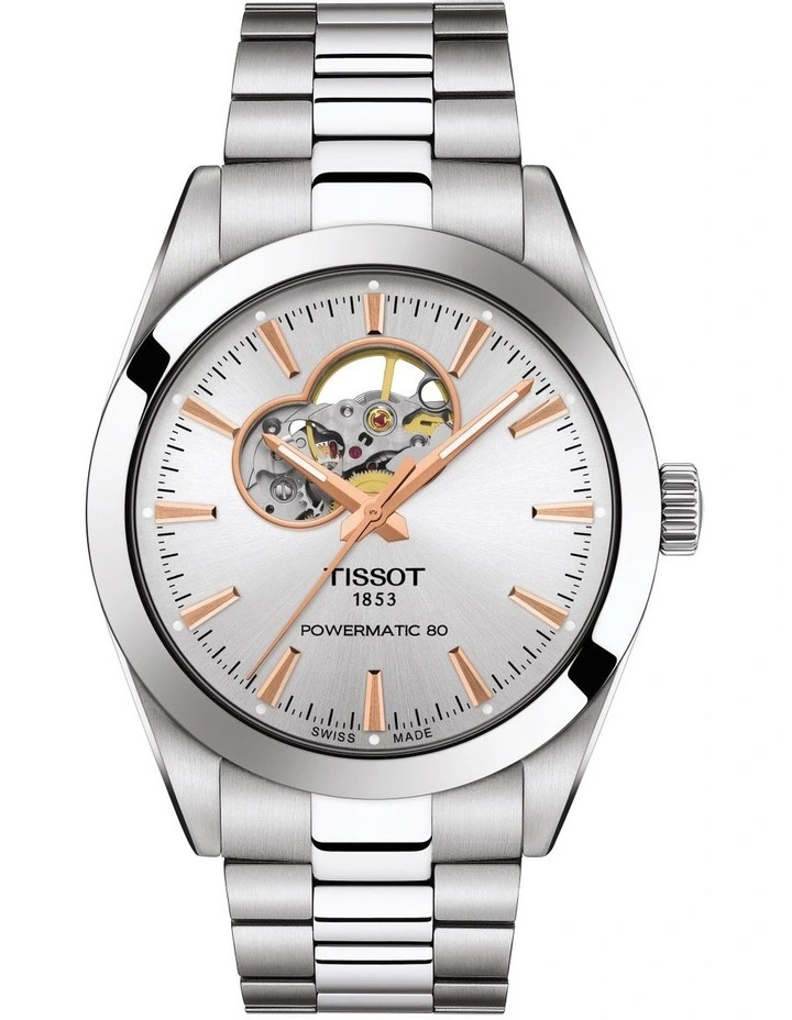 Gentleman Powermatic 80 Open Heart T1274071103101 Watch in Silver
