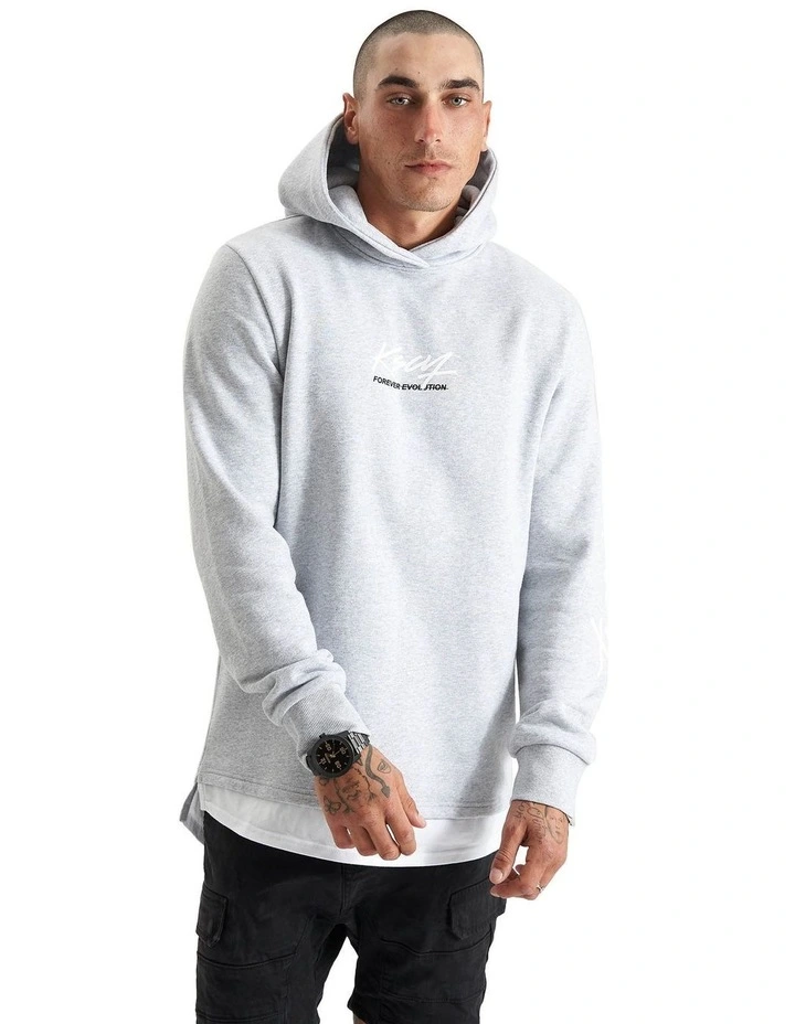 Trevor Hooded Layered Dual Curved Sweater in Grey