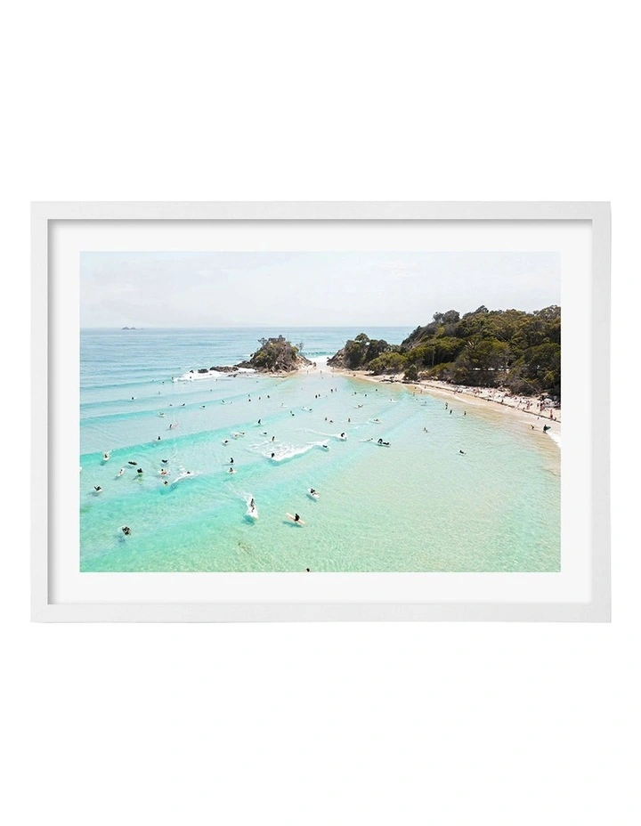 Australian Made Byron Beach Life Art Print A2 in White Frame