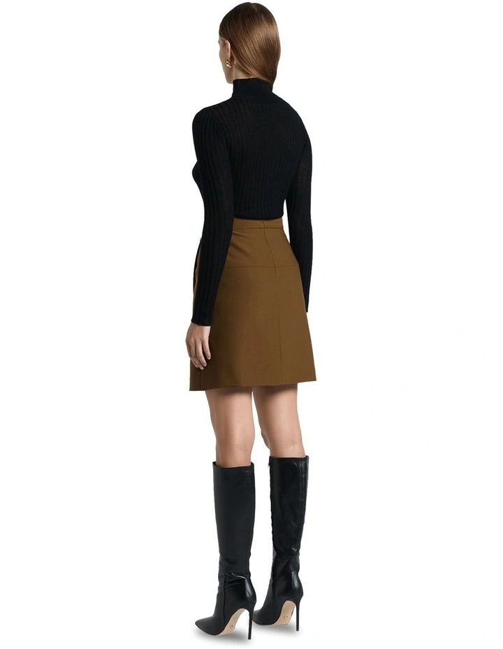 Belted A-Line Mini Skirt in Nutmeg