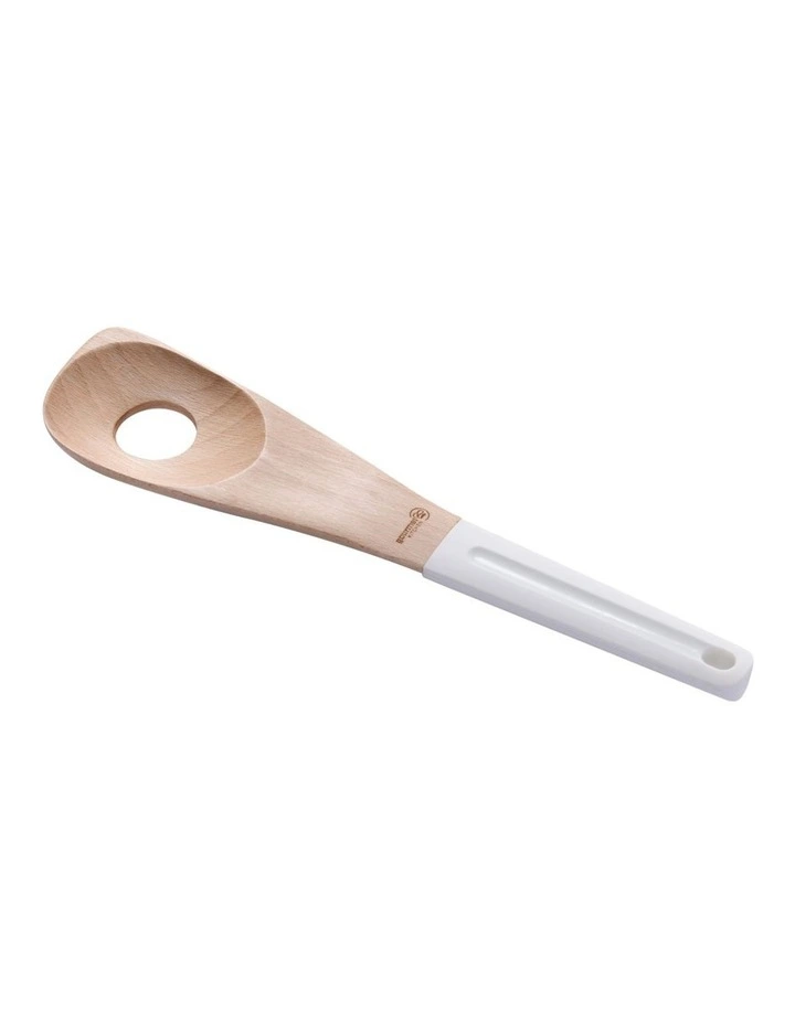 Modern Beech Wood Corner Spoon with Silicone Grip 30.4x7x1.5cm in White