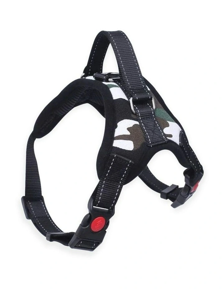 Adjustable Belt Medium Size No Pull Dog Harness in Army Green/White