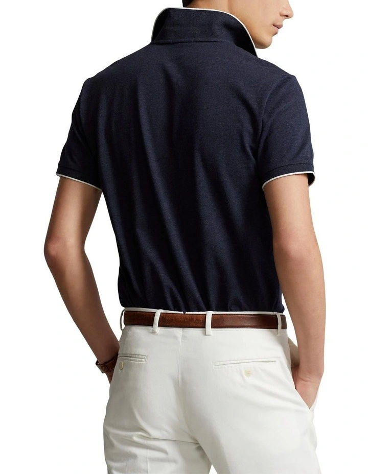 Custom Slim Fit Textured Mesh Polo Shirt in Navy