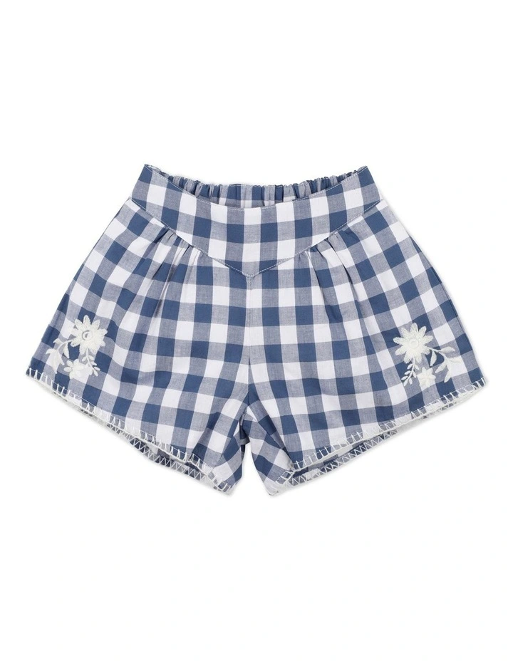 Hallie Embroidered Short in Blue Check