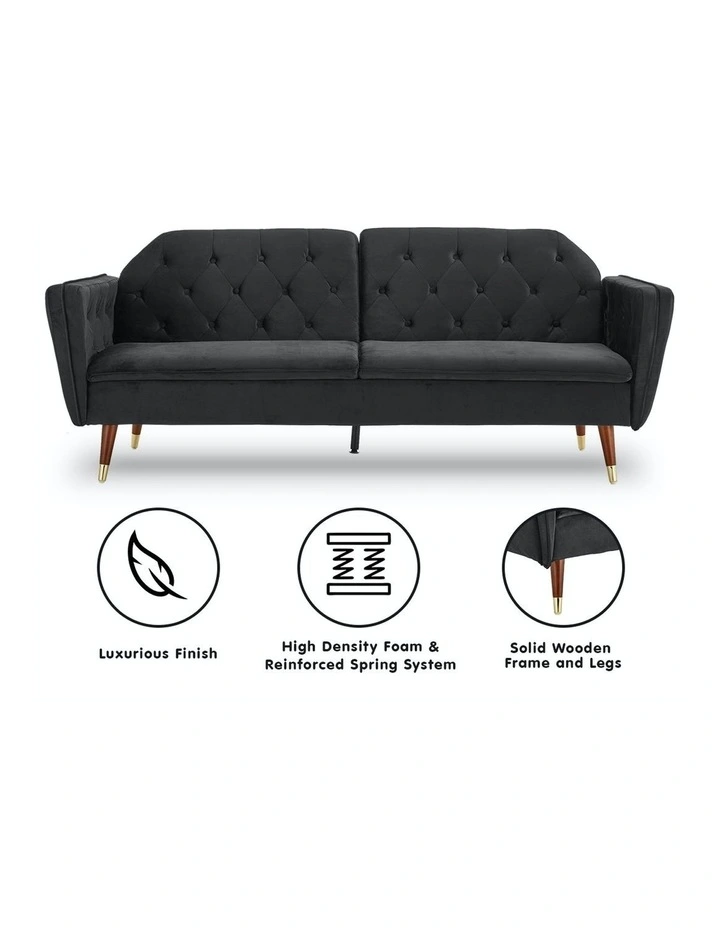 3 Seater Sofa Bed Lounge Futon Couch Modular Furniture Home Faux Velvet Fabric Black