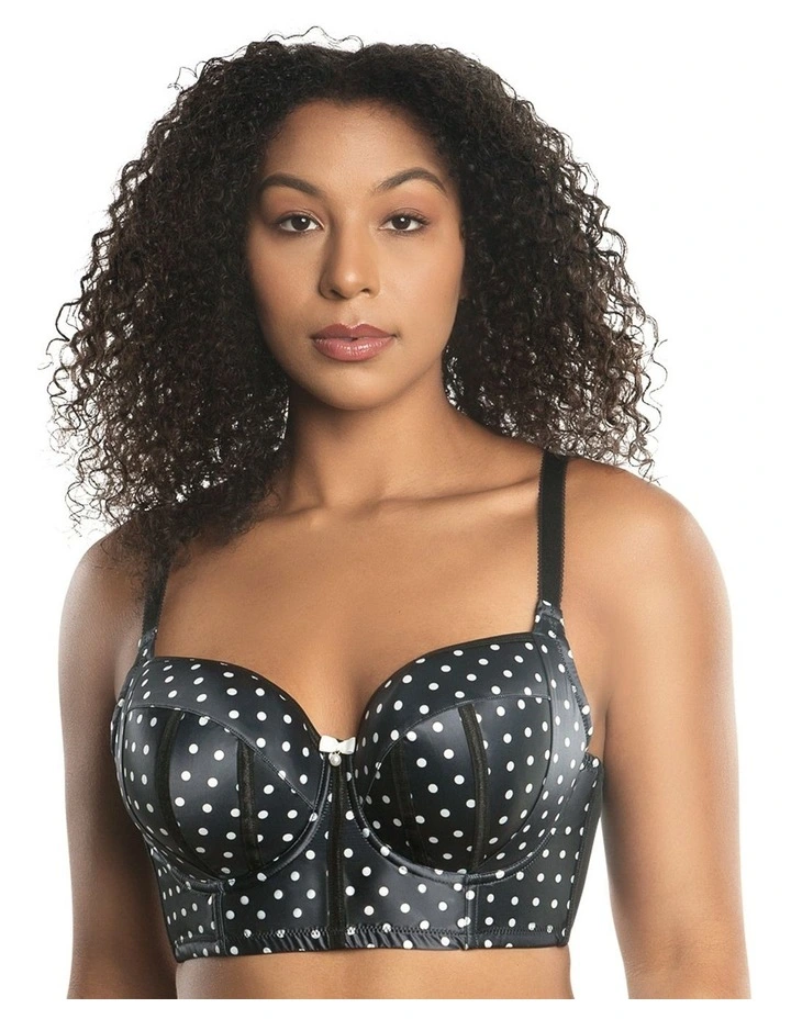 Charlotte Lightly Padded Wired Longline Bra in Black Dot
