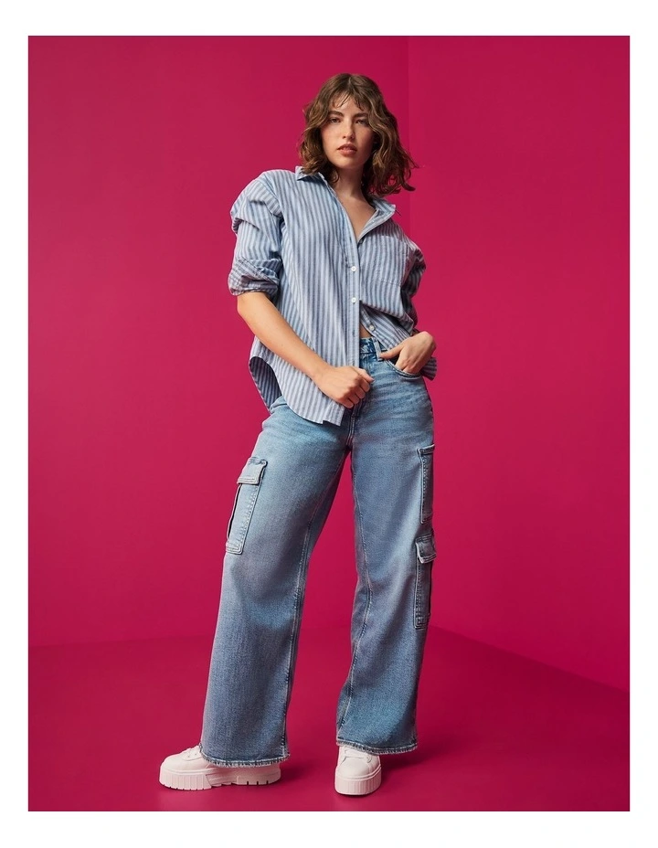 Dreamy Drape High-Waisted Baggy Wide Leg Jean in Authentic Light