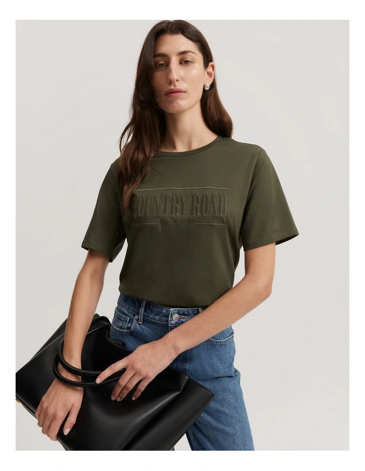Cotton Heritage Embroidered T-shirt in Hunter Green