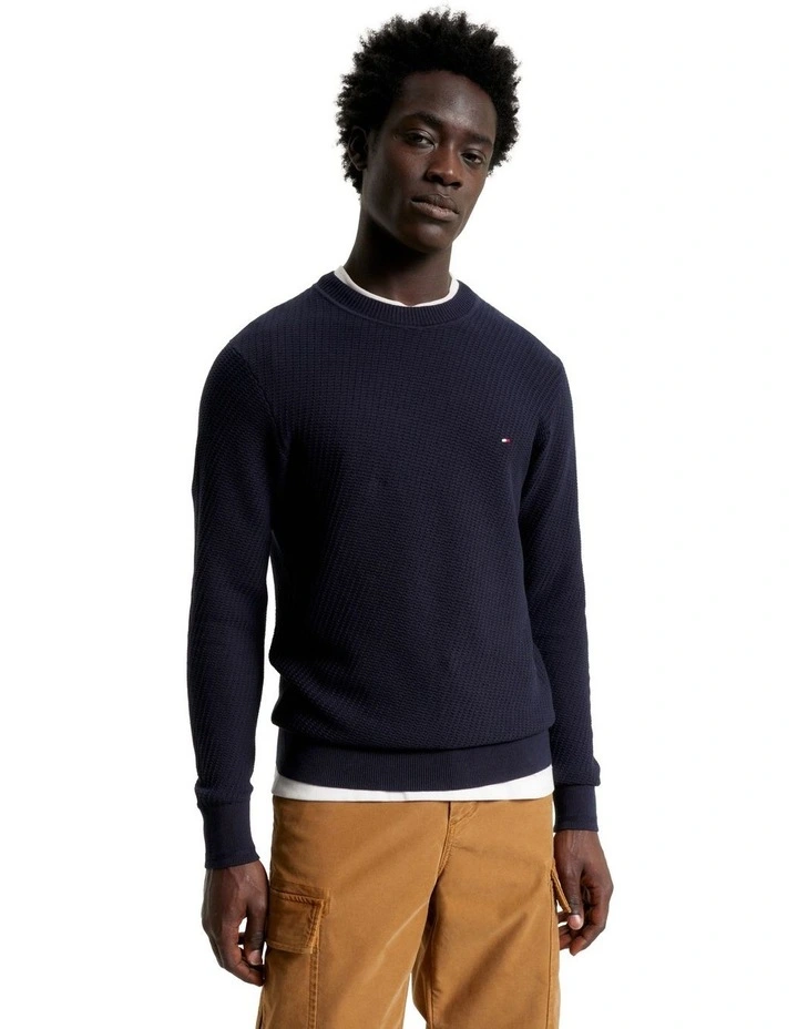 Rectangular Structure Crew Neck Knit in Navy