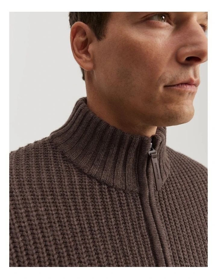 Lambswool Zip Cardigan in Truffle