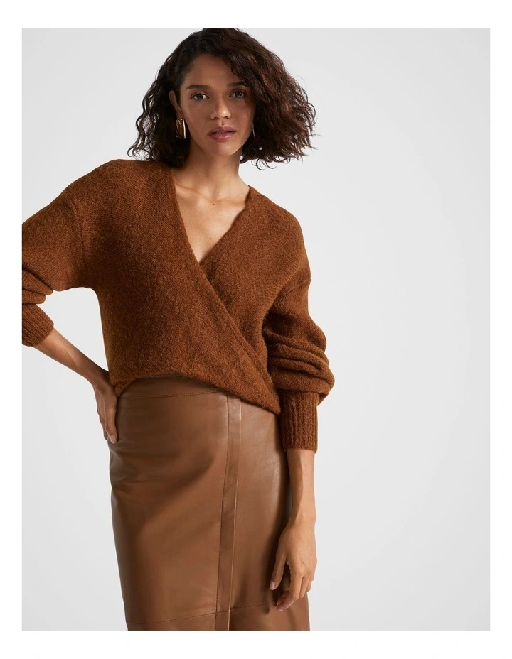Wool Blend Drape Twist Knit in Spice Marle