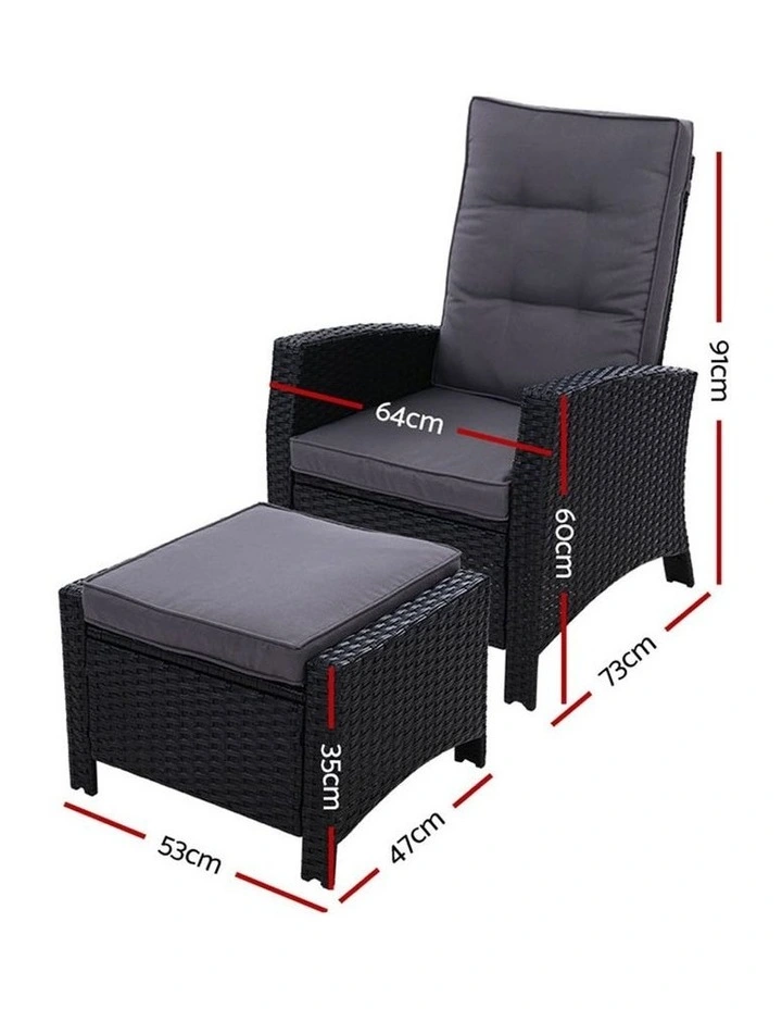2PC Sun lounge Recliner Chair Wicker Outdoor Furniture Patio Garden