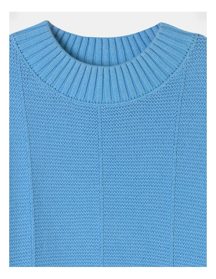 Knitted Cropped Panelled Jumper in Light Blue