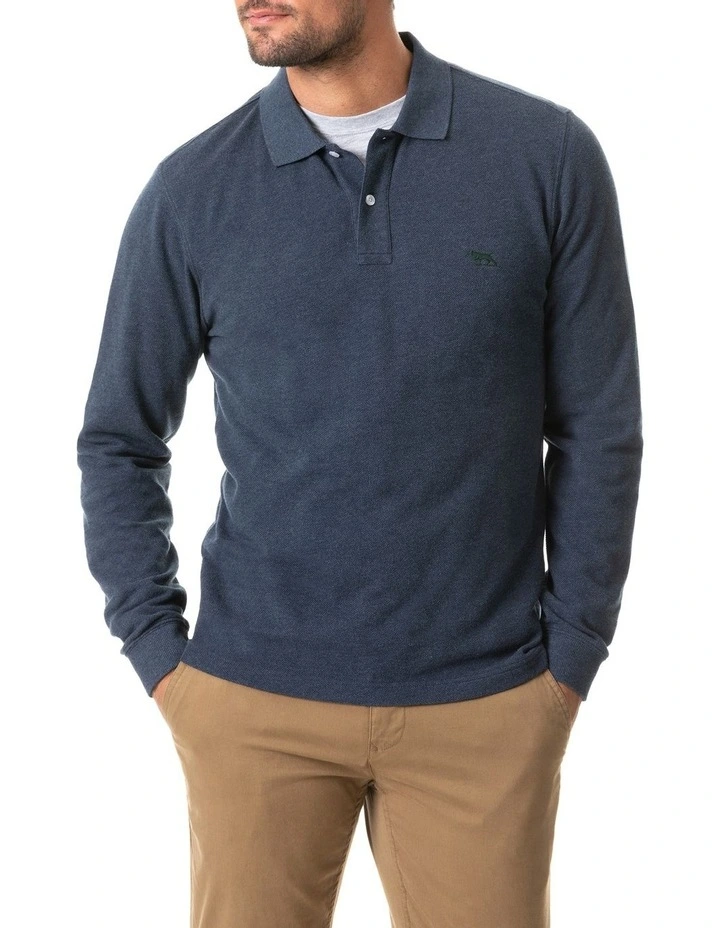Long Sleeve Gunn Polo in Deep Ocean