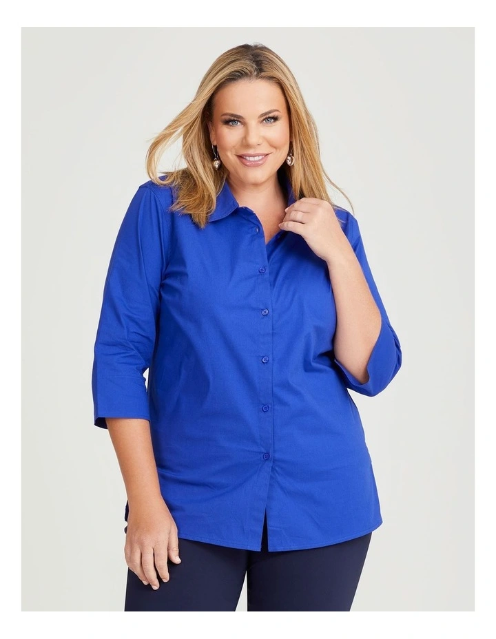 Stretch Cotton Poplin Shirt in Royal Blue