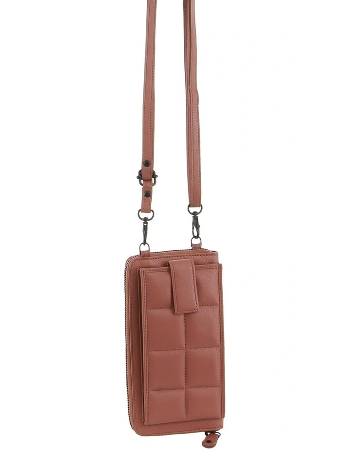 Quilted Leather Phone Bag in Brown