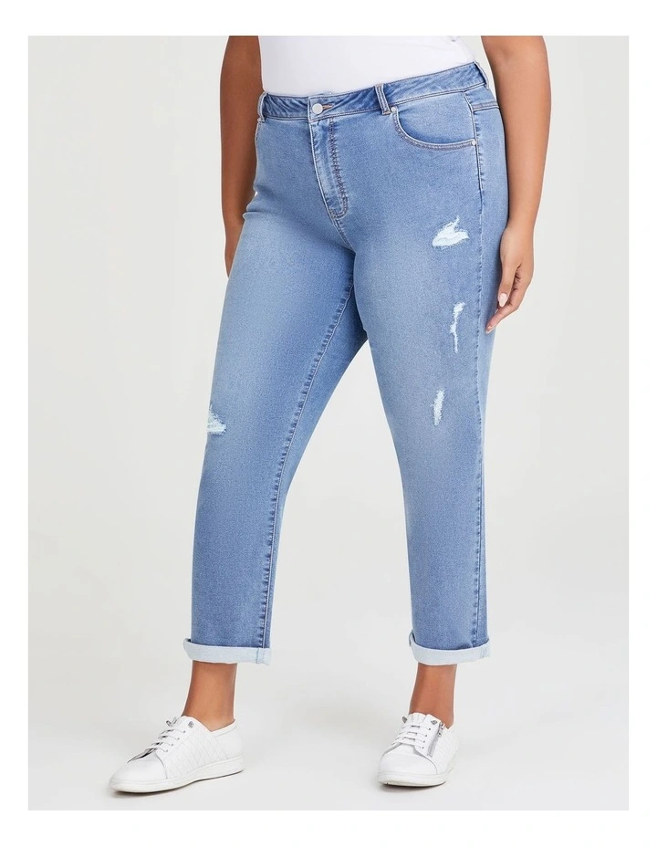 Cotton Ripped Boyfriend Jean in Glacier Blue
