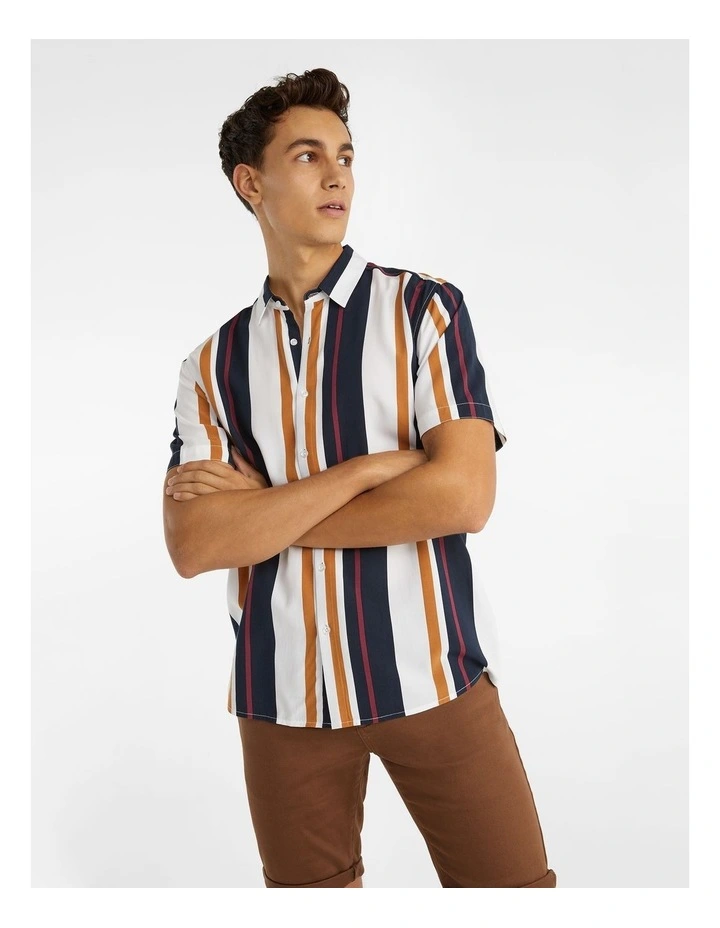 Kansas Viscose Stripe Shirt in Dark Blue