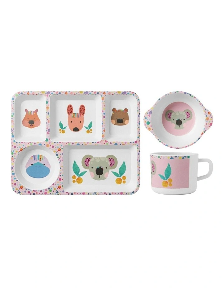 Kasey Rainbow Melamine Dinner Set 3 Pieces in Pink