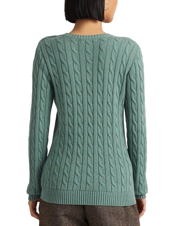 Button Trim Cable Knit Sweater in Green