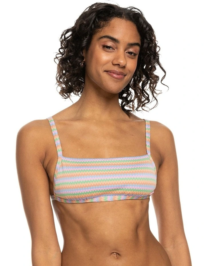 Wavy Stripe Bralette Bikini Top in Papaya