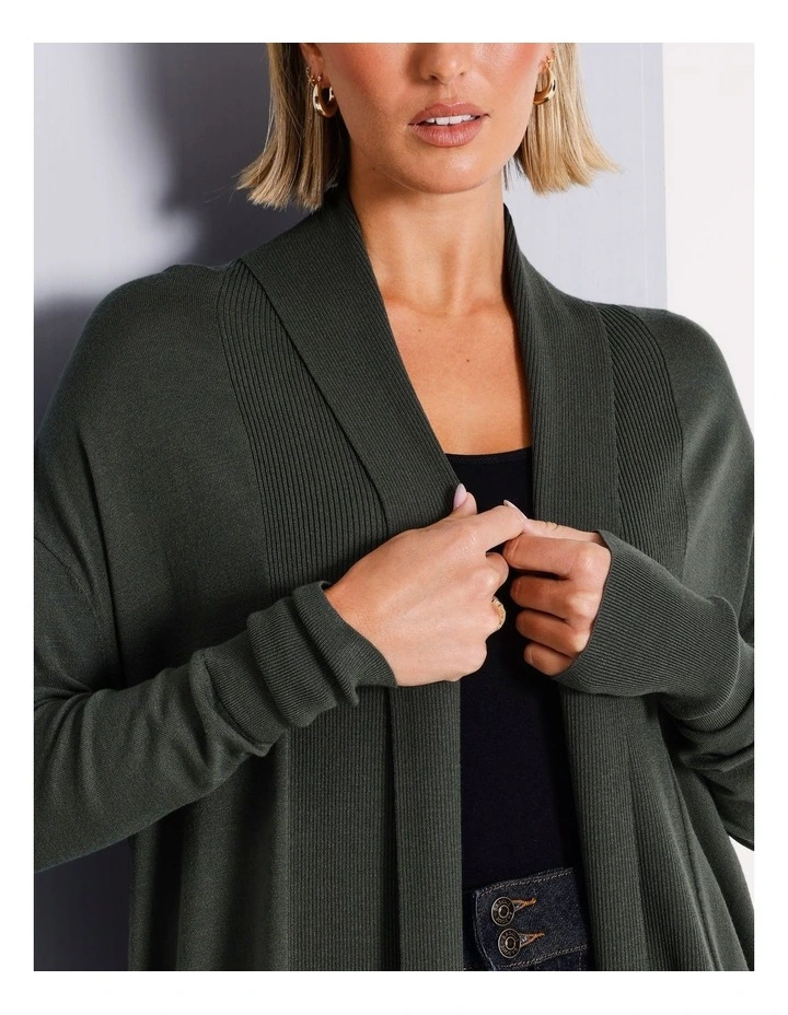 Soft Longline Cardigan in Khaki