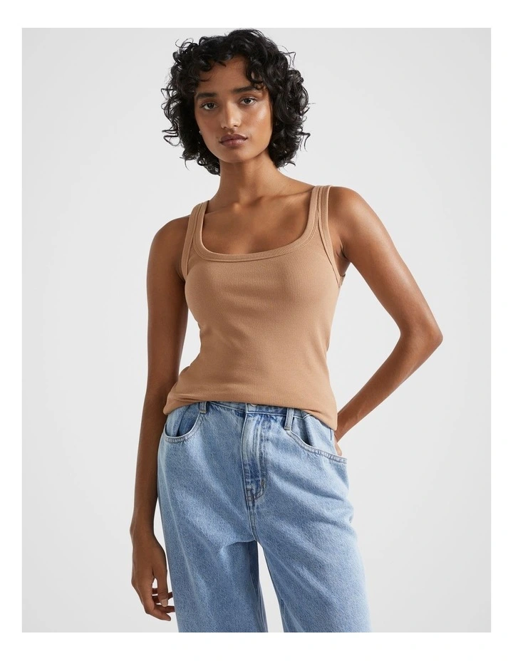Square Neck Rib Tank in Fudge