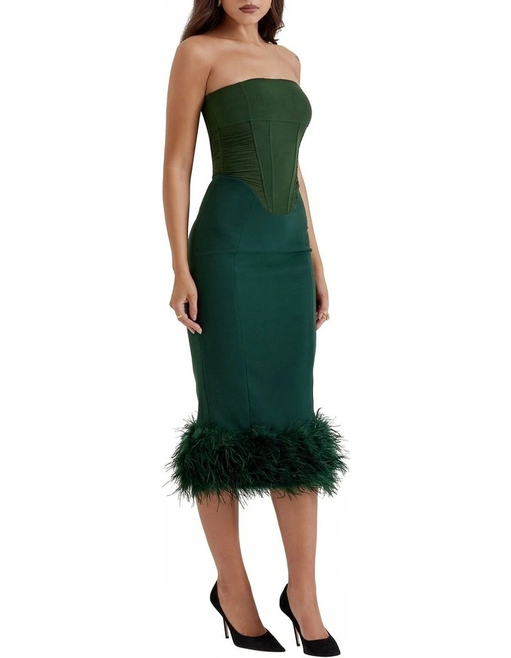 Fionula Strapless Corset Dress in Emerald Green