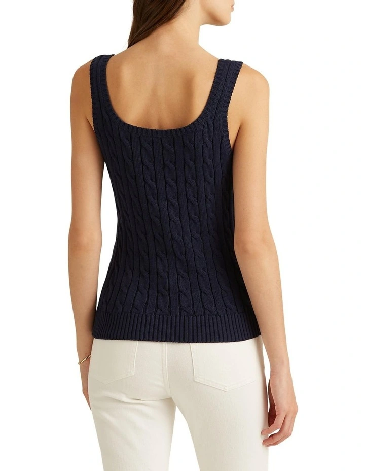 Cable-Knit Sleeveless Sweater in Navy