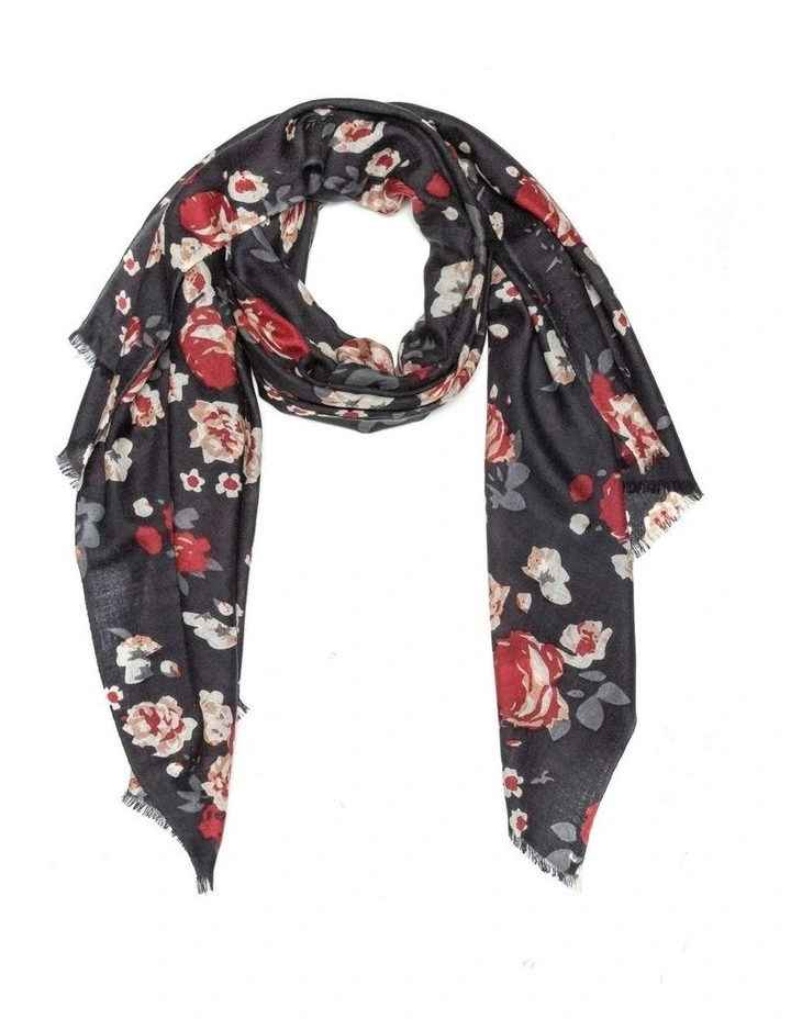 Australian Wool Print Scarf in Black