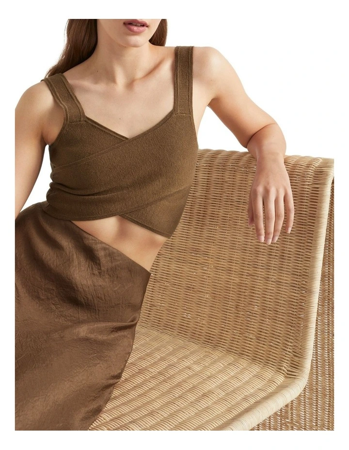 Cross Front Knit Top in Brown