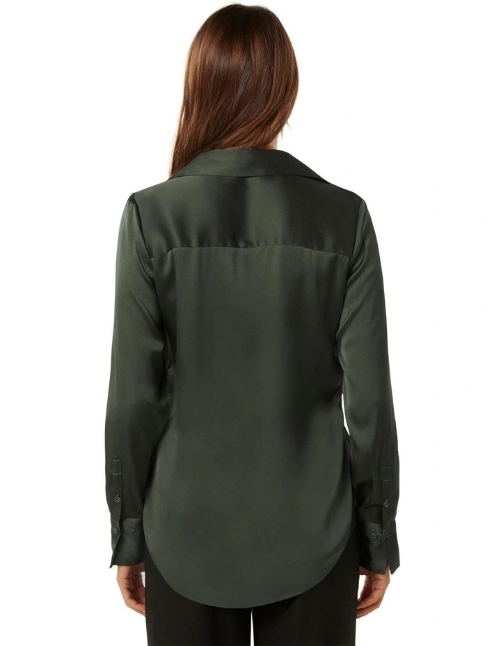Harvey Notched Neck Satin Shirt in Green