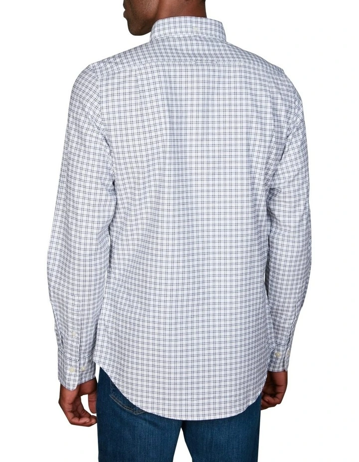Slim Fit Checked Oxford Stretch Shirt in White