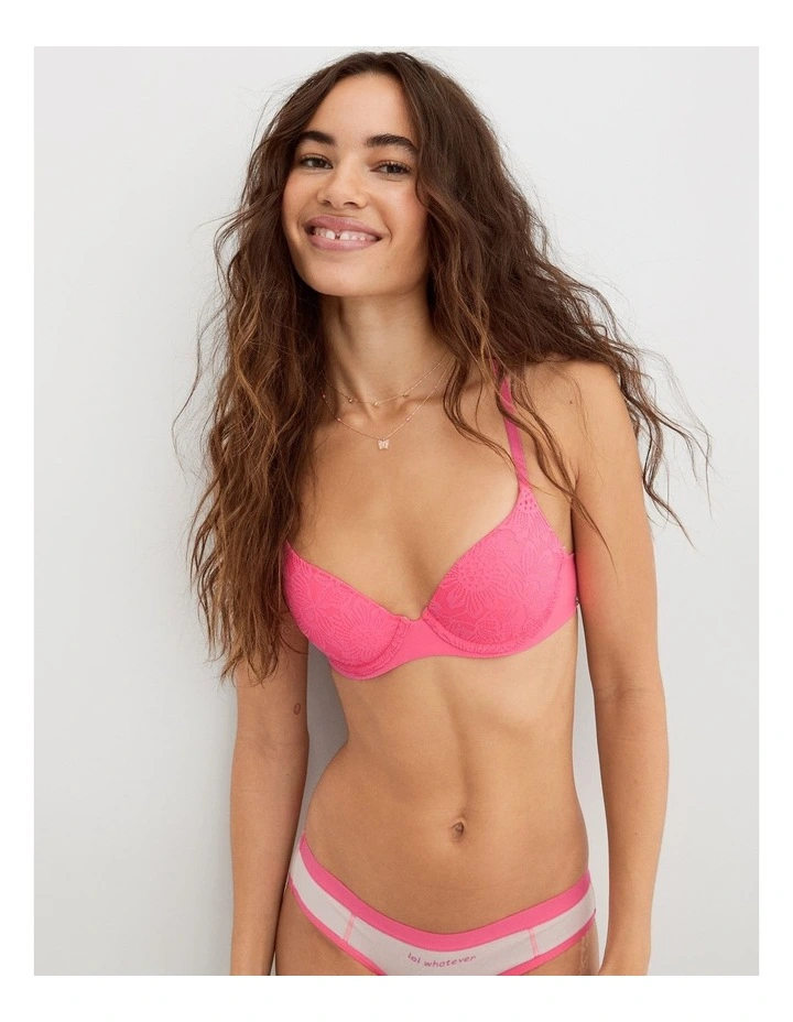 Real Sunnie Demi Push Up Bloom Lace Bra in Coral Sun
