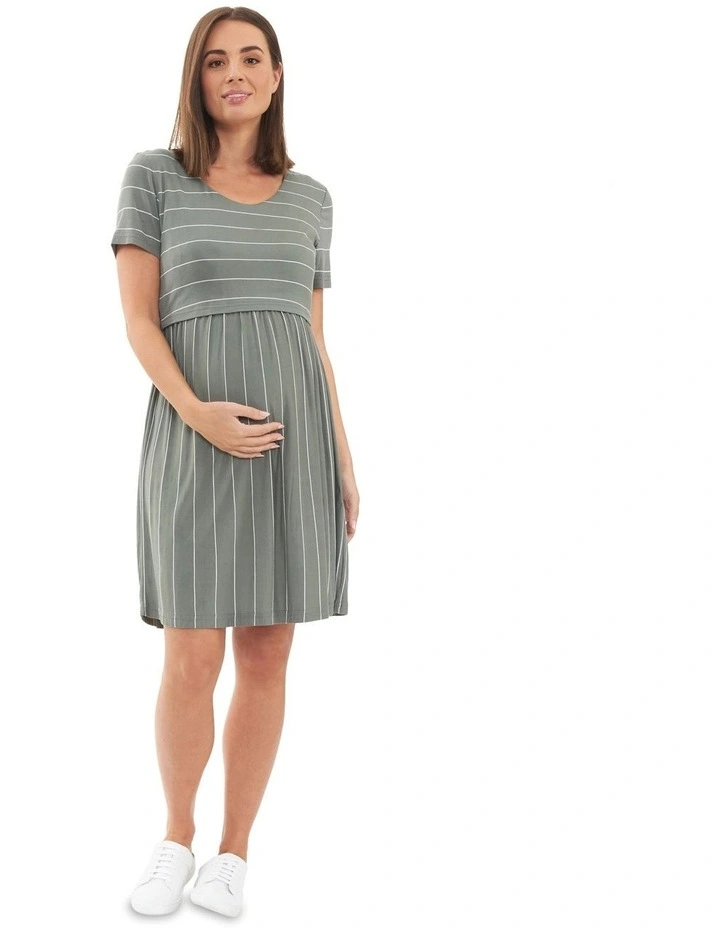 Crop Top Nursing Dress in Olive/White