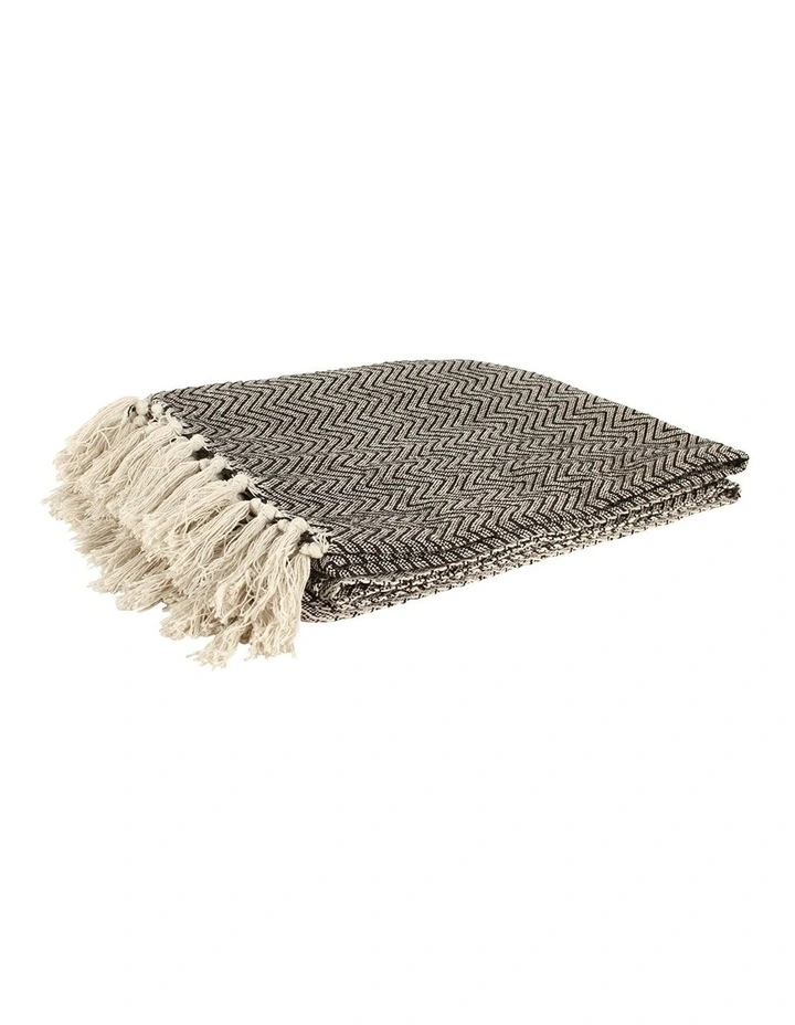 Maeve Faux Mohair Throw Blanket With Fringing 170x130cm in Black