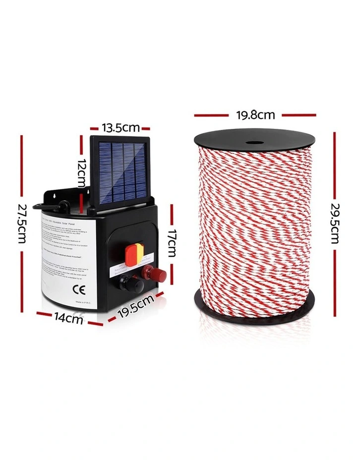 Giantz Electric Fence Energiser 3km Solar Powered Energizer Charger 500m Tape