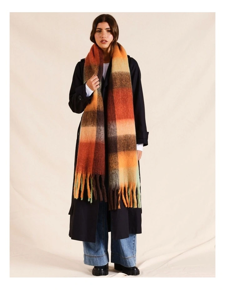 Chunky Check Winter Scarf in Orange