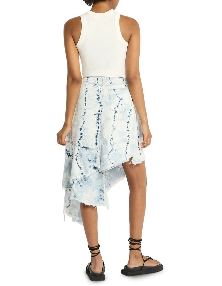Reach For The Sky Asymmetrical Layered Skirt in Washed Indigo