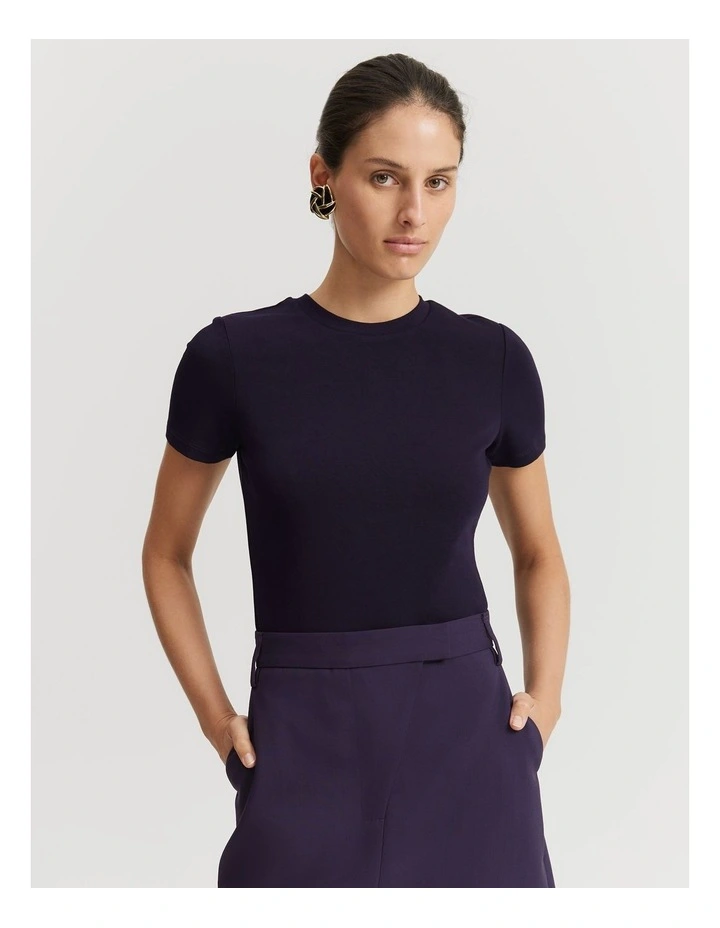 Australian Cotton Blend Fitted T-shirt in Eggplant