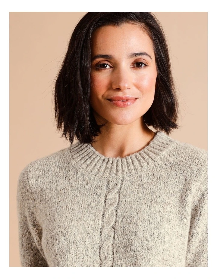 Recycled Polyester Blend Cable Cuff Jumper In Neutral